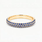 Natural Blue Sapphire Micro Pave Half Eternity Ring - 14K Gold
