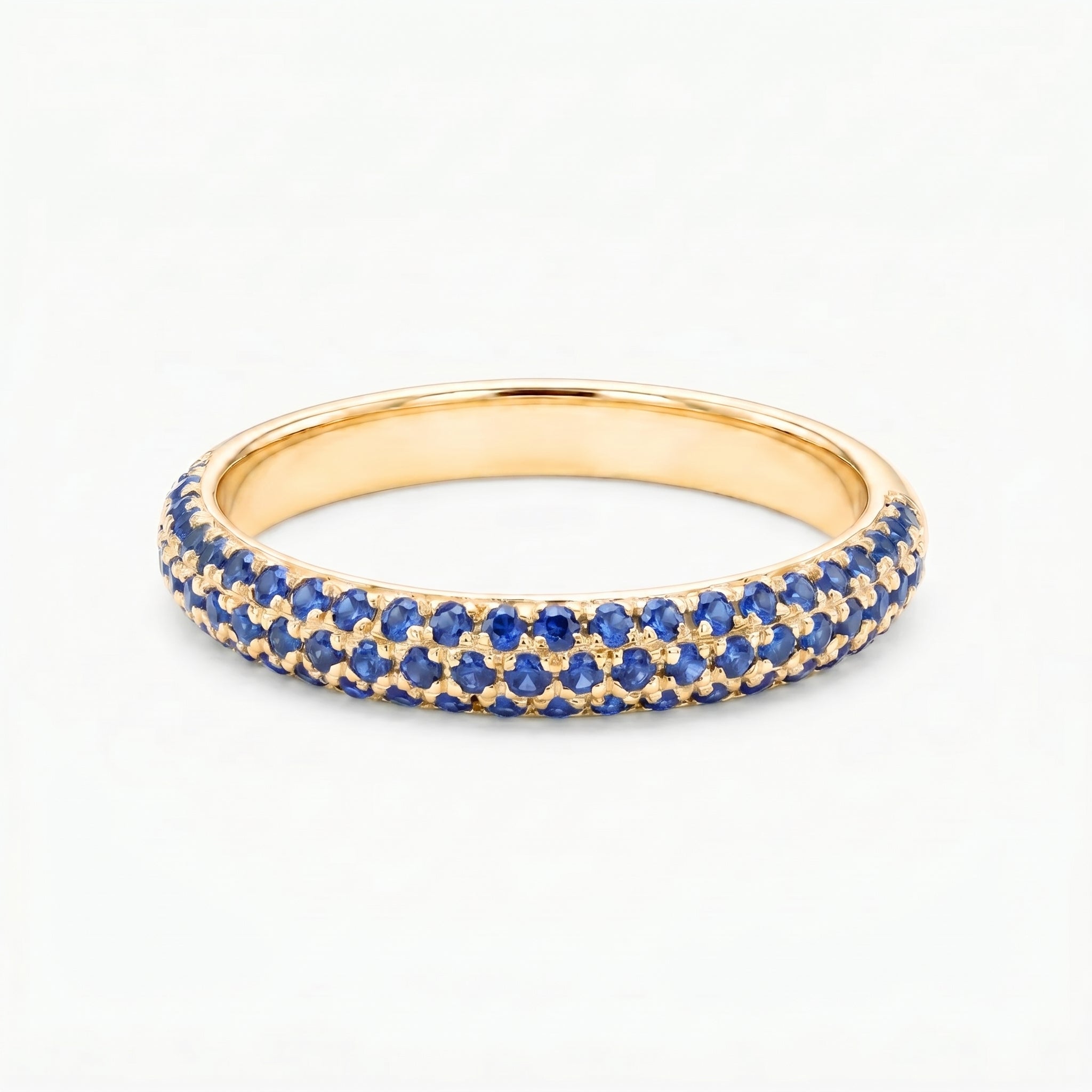 Natural Blue Sapphire Micro Pave Half Eternity Ring - 14K Gold