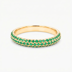 Natural Emerald Micro Pave Half Eternity Ring - 14K Gold