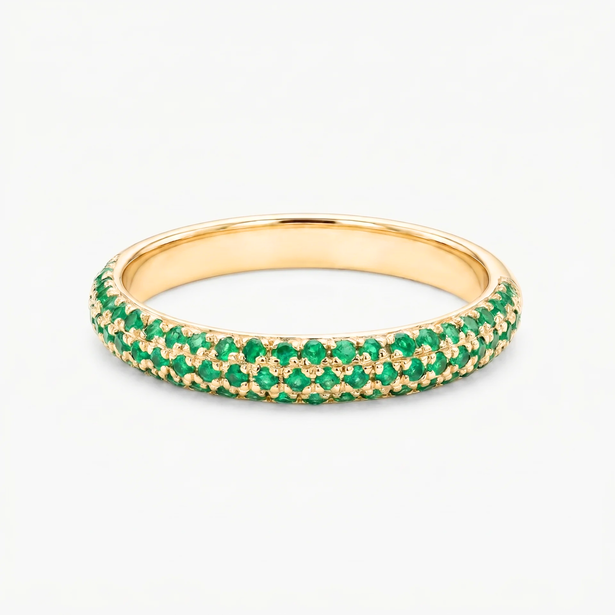 Natural Emerald Micro Pave Half Eternity Ring - 14K Gold