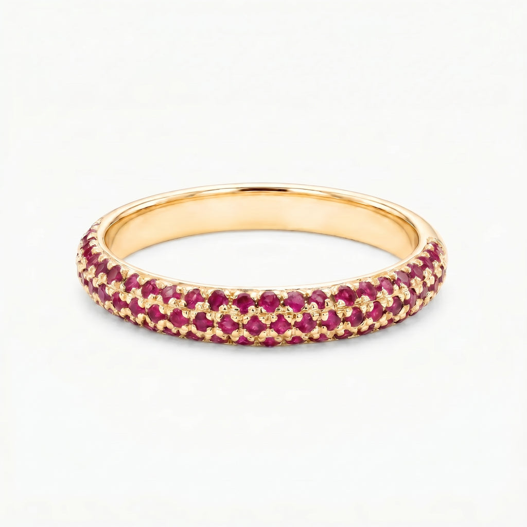 Natural Ruby Micro Pave Half Eternity Ring - 14K Gold