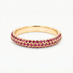 Natural Ruby Micro Pave Half Eternity Ring - 14K Gold