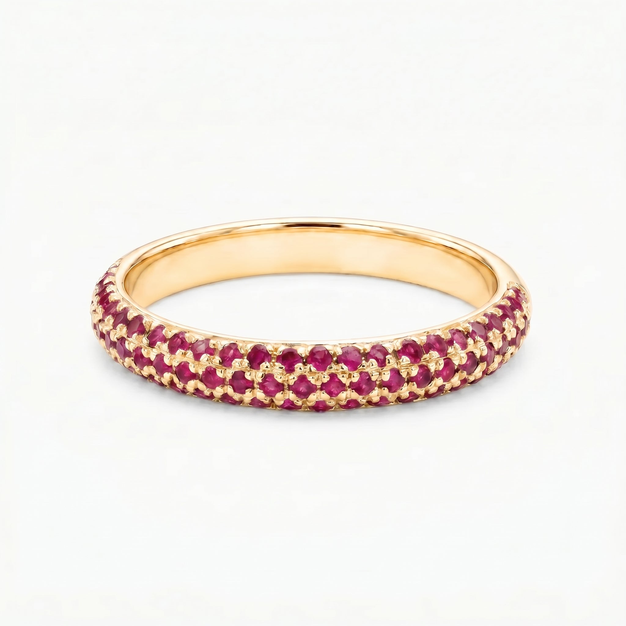 Natural Ruby Micro Pave Half Eternity Ring - 14K Gold