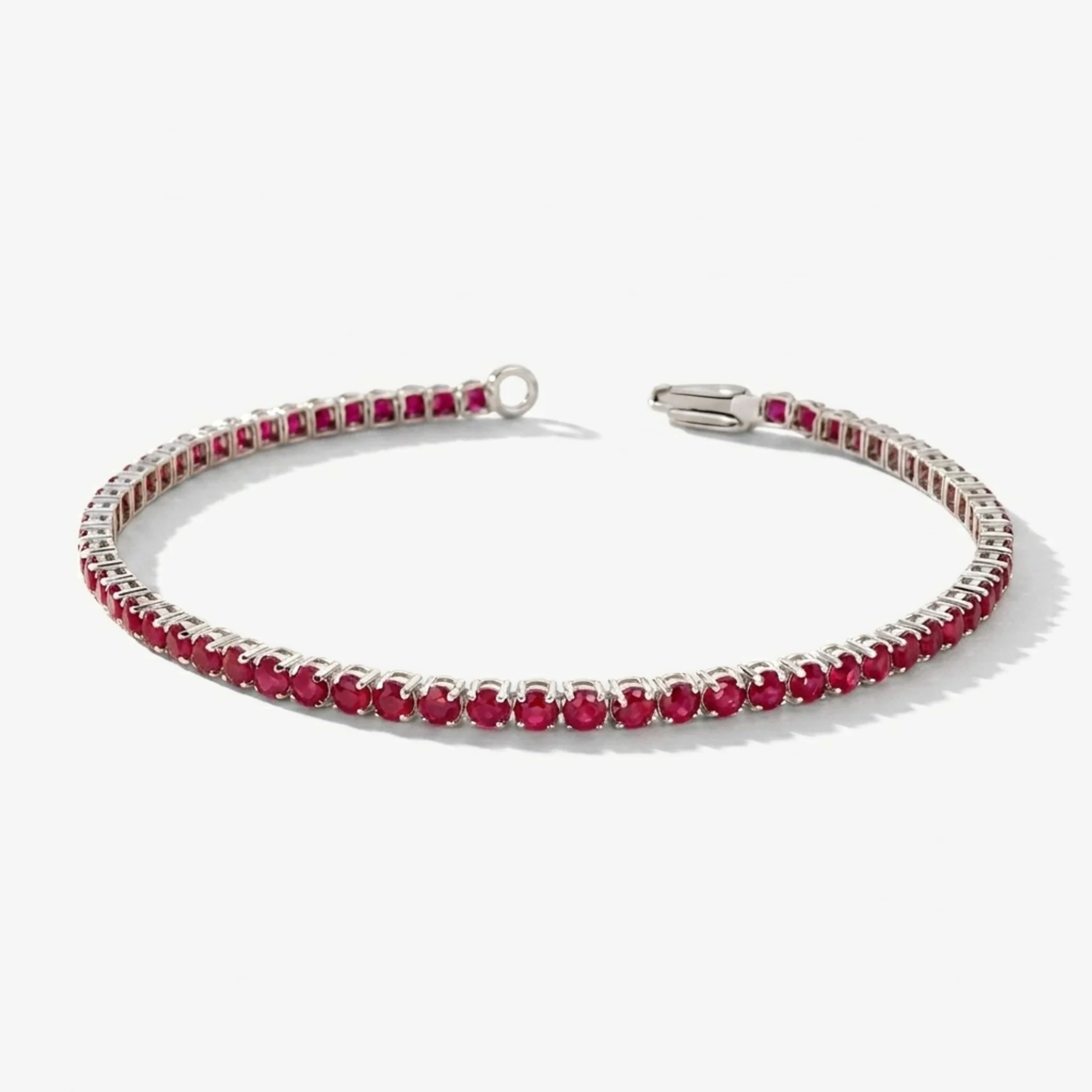 Natural Ruby Tennis Bracelet - Round - 14K Gold - Dainty