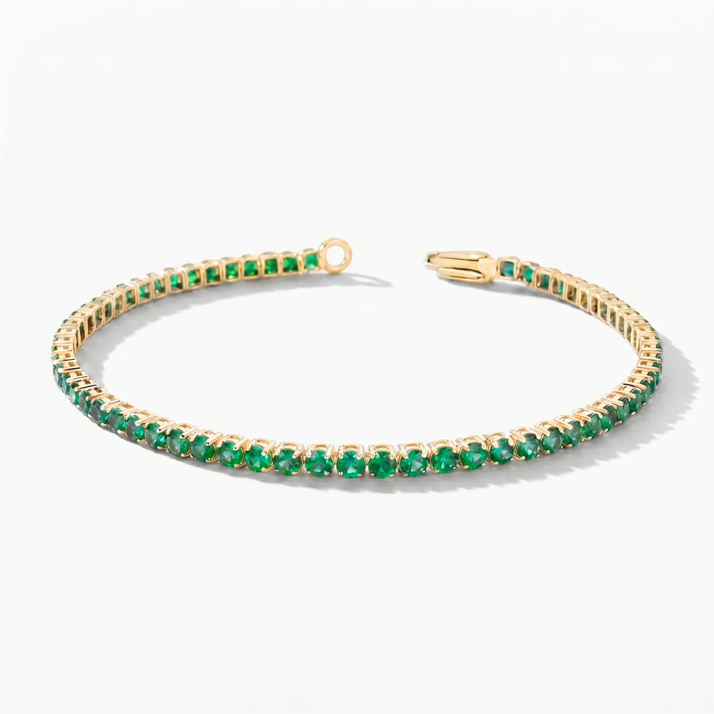 Natural Emerald Bracelet - Round - 14K Gold - Dainty