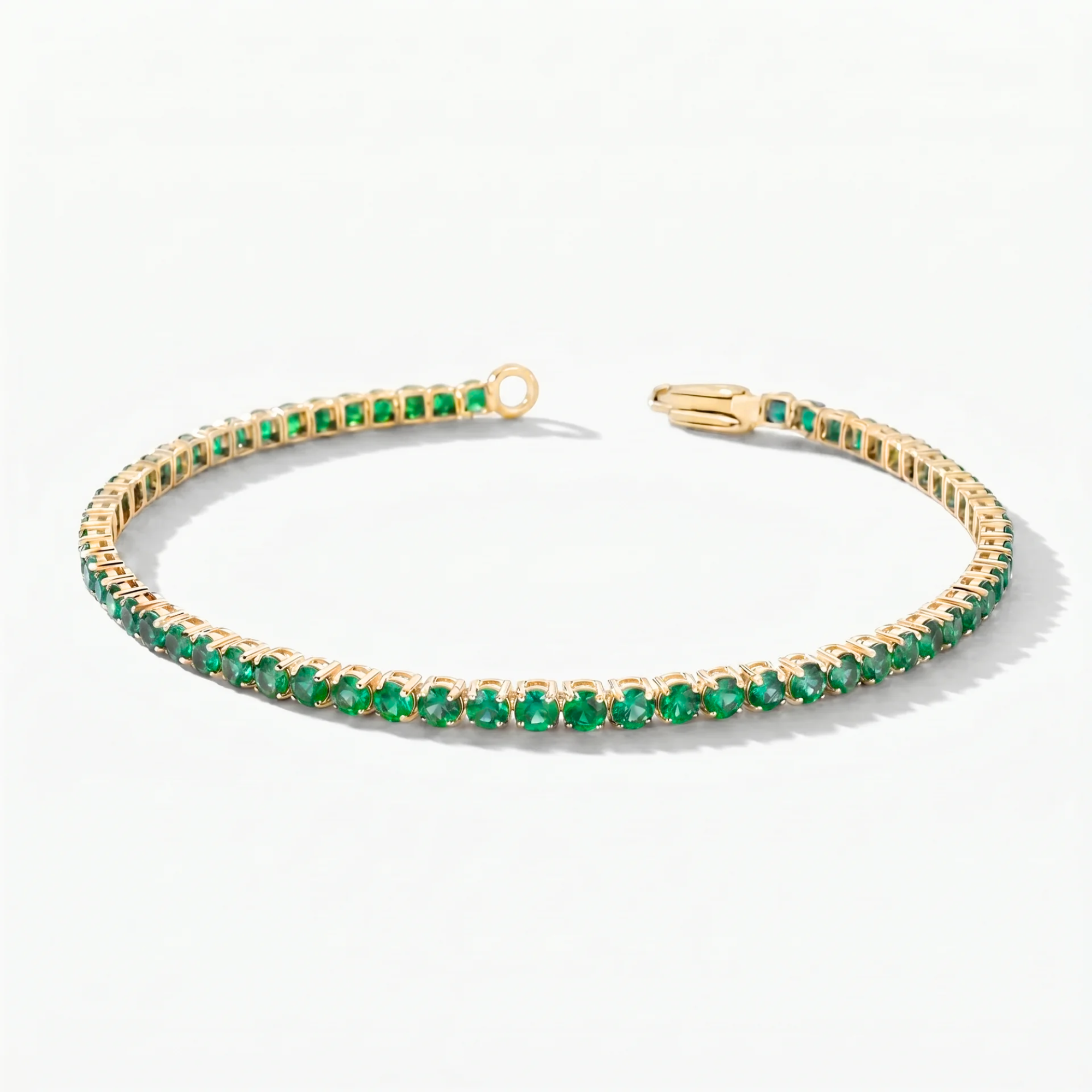 Natural Emerald Bracelet - Round - 14K Gold - Dainty