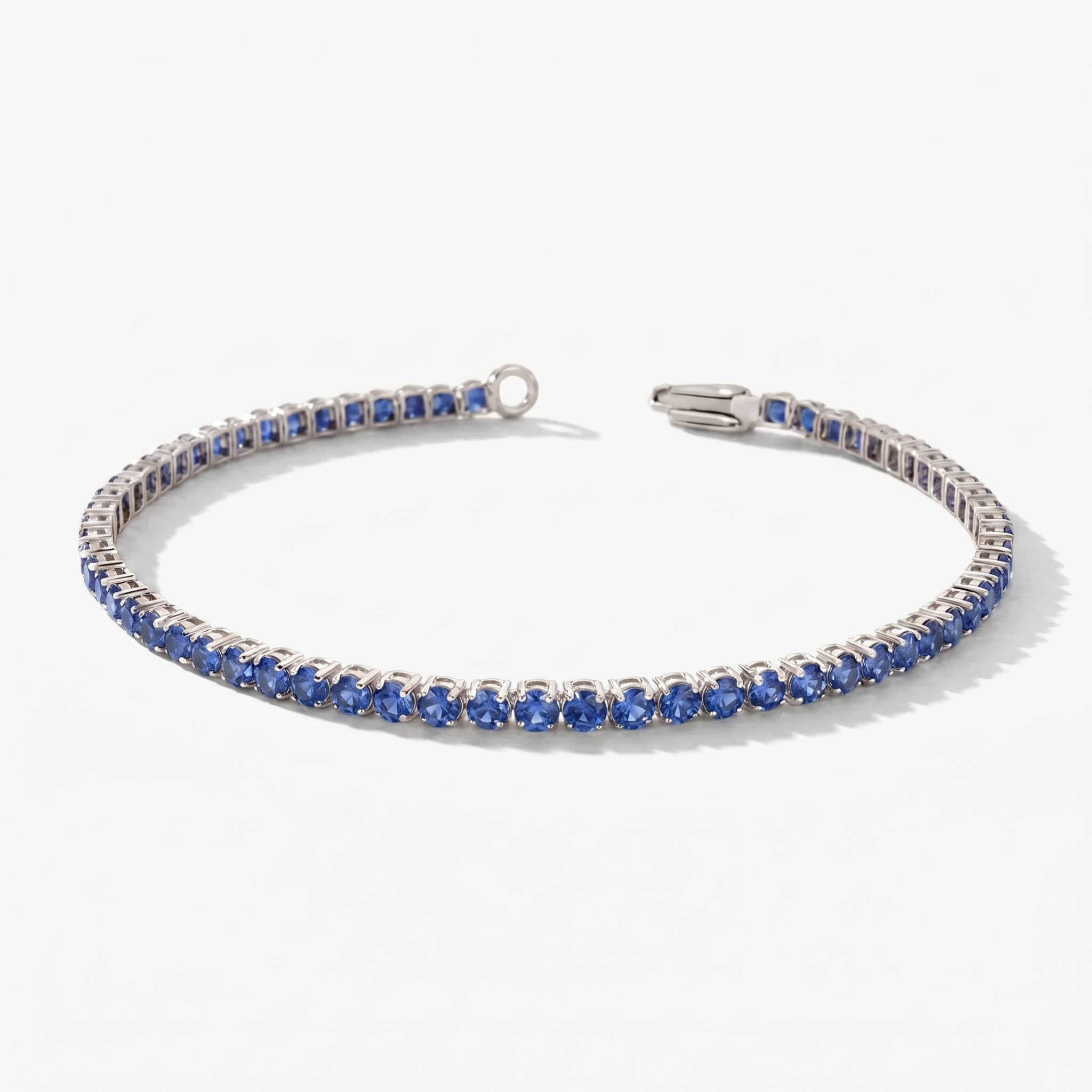Natural Blue Sapphire Tennis Bracelet - Round - 14K Gold - Dainty