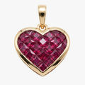 Ruby Hearts Invisible Setting Pendant - 14K Gold - Preorder