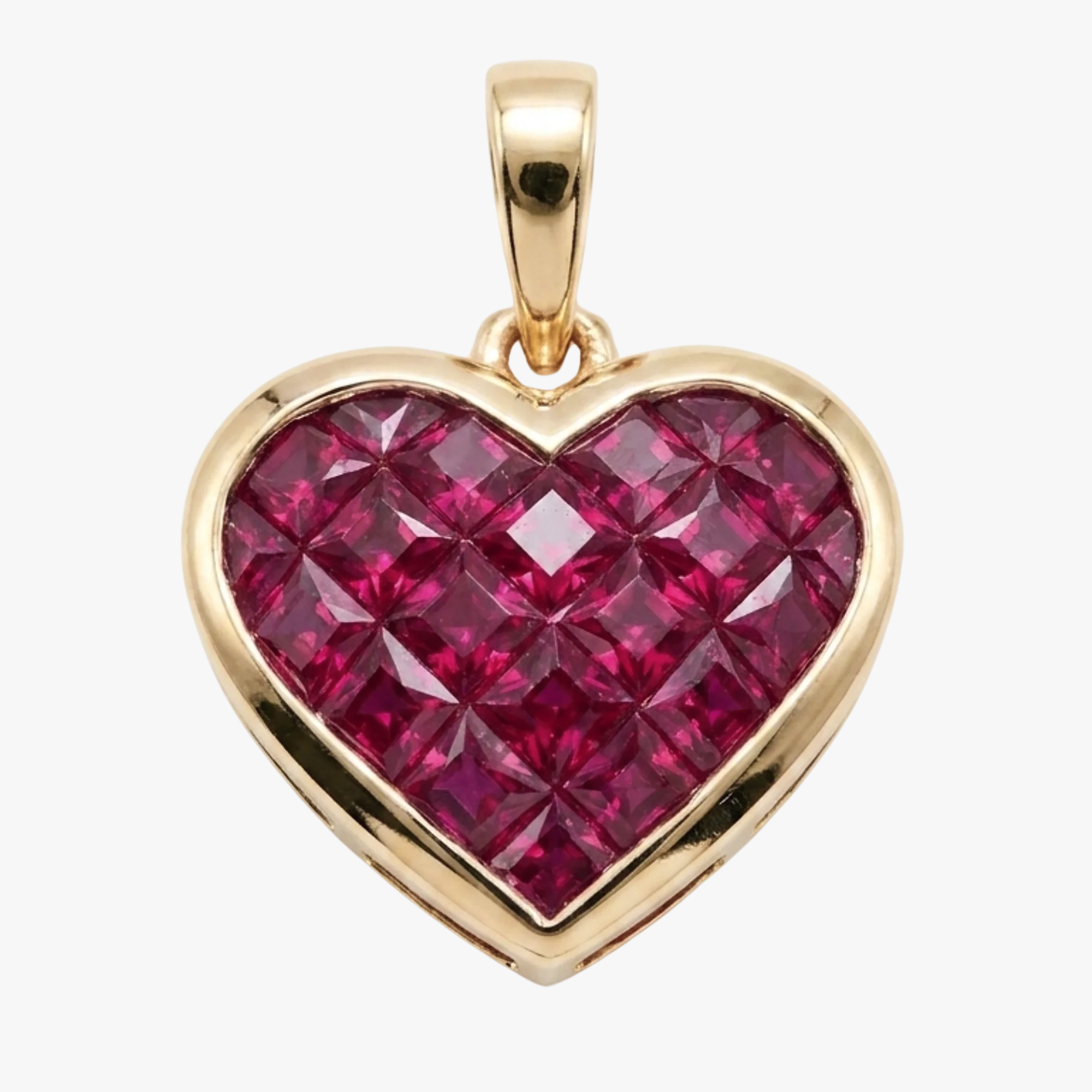 Ruby Hearts Invisible Setting Pendant - 14K Gold - Preorder