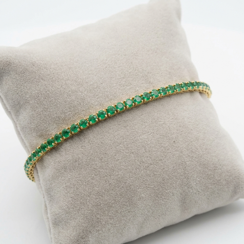 Natural Emerald Bracelet - Round - 14K Gold - Dainty
