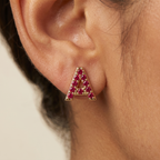 Natural Ruby Initial Letter Earring Studs - 14K Gold