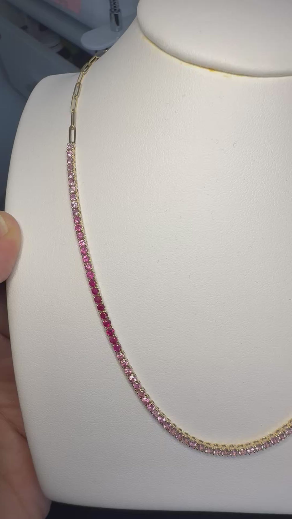 Paperclip Pink Sapphire Necklace - Natural Pink Sapphire Gradient - 14K Gold