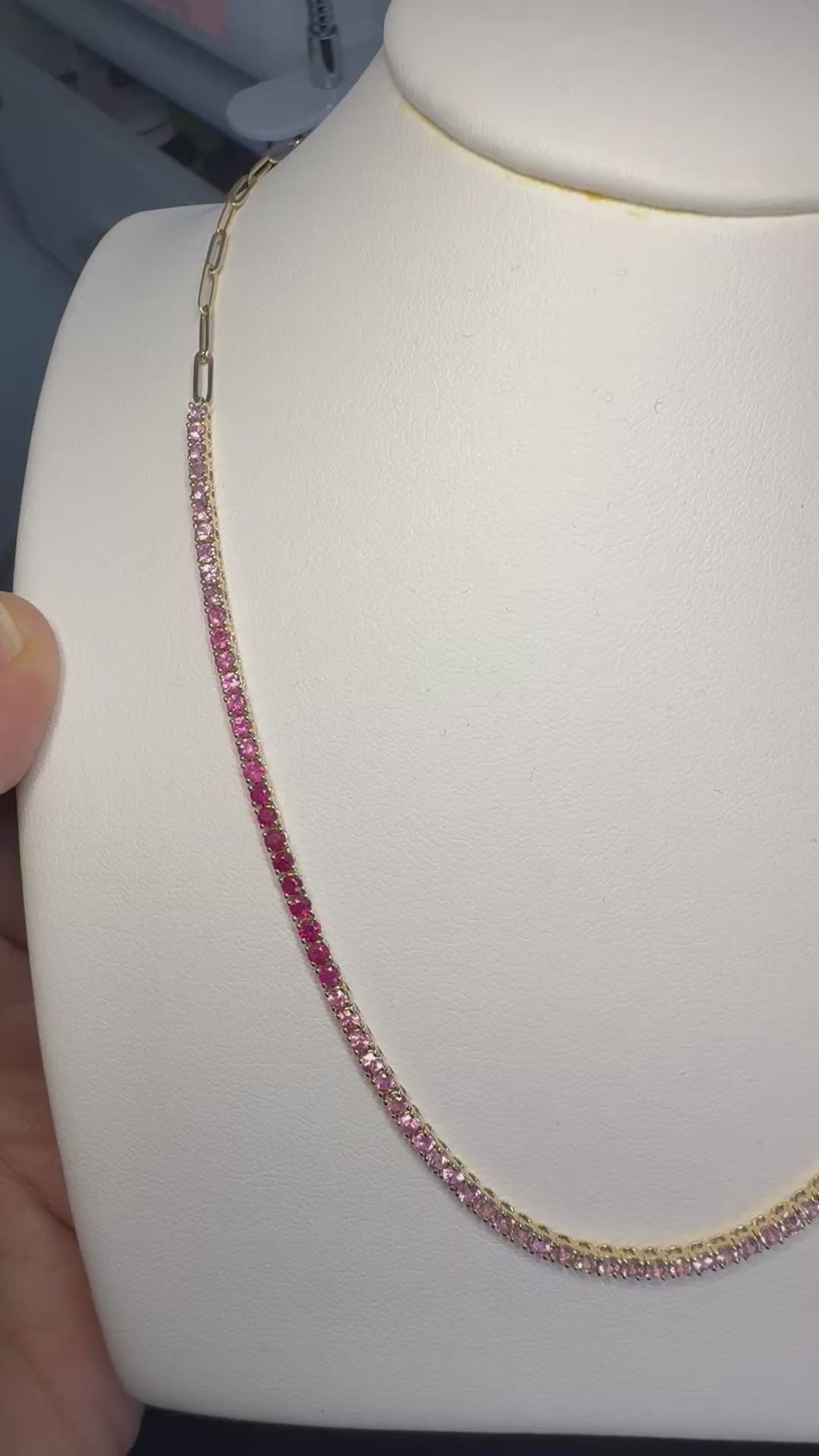 Paperclip Pink Sapphire Necklace - Natural Pink Sapphire Gradient - 14K Gold