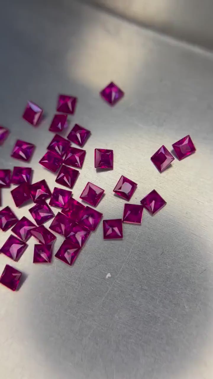 Ruby Hearts Invisible Setting Pendant - 14K Gold - Preorder