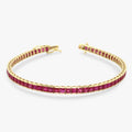 Ruby 14K Yellow Gold Bracelet - Princess Cut - Natural Square Ruby, Tennis Bracelet, Gemstone Jewelry